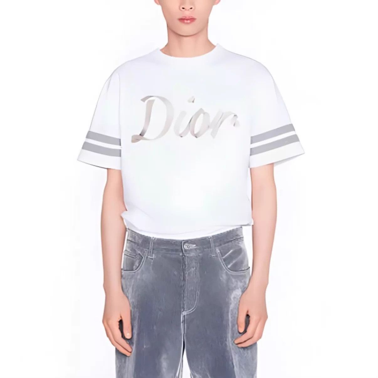 Dior DIOR White Ribbon Embroidered Logo Striped T XL 99N Size US XL / EU 56 / 4 - 6 Thumbnail