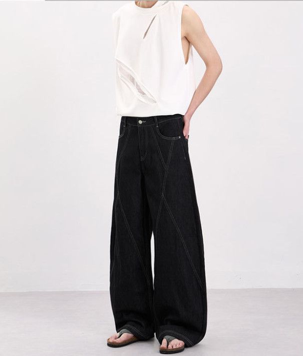 Japanese Brand American High-Street Style Black Paneled Scythe-Cut Jeans Size US 32 / EU 48 - 3 Thumbnail