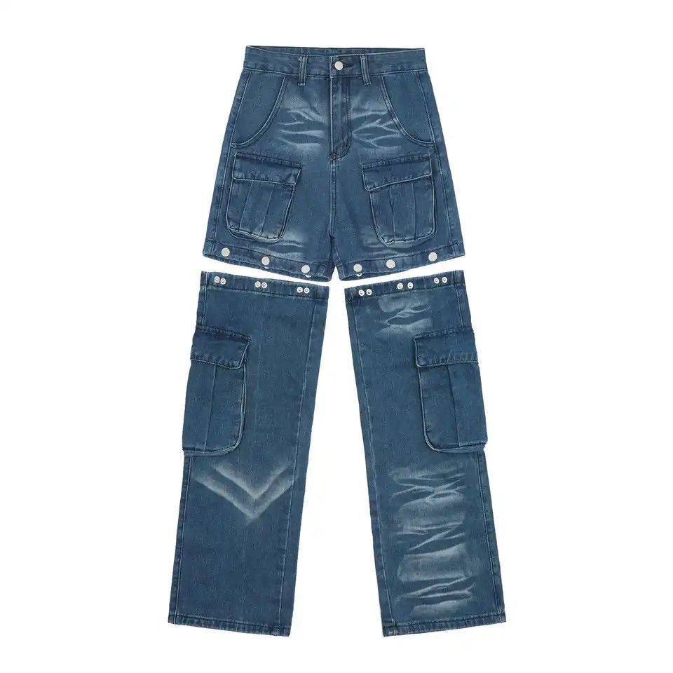 Japanese Brand × Vintage Retro Buttons Detachable Design Wide Cargo Jeans Size US 32 / EU 48 - 2 Thumbnail