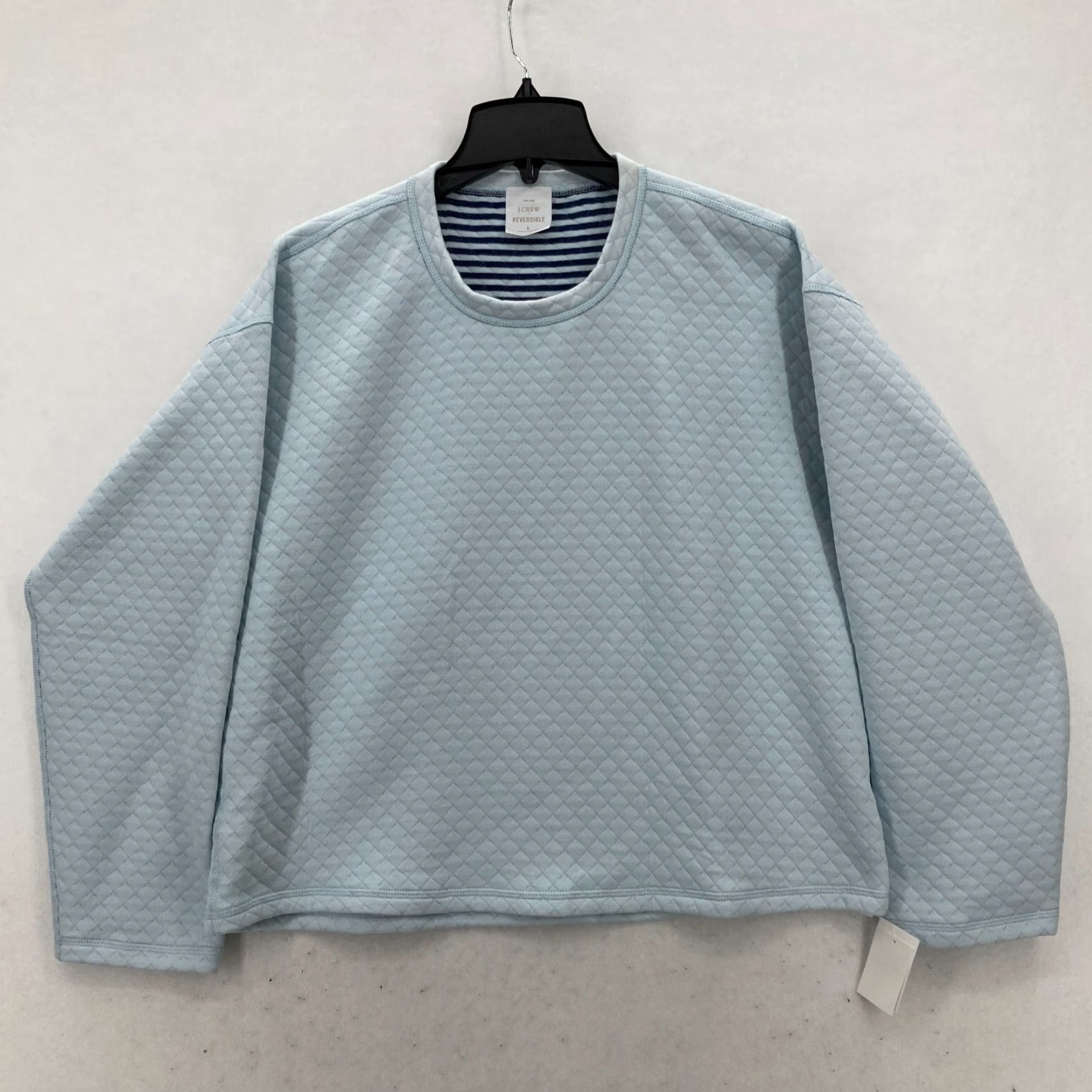 J.Crew J.CREW Reversible Quilted Pullover Sweatshirt Women’s Large Blue Striped Cozy Size L / US 10 / IT 46 - 2 Thumbnail