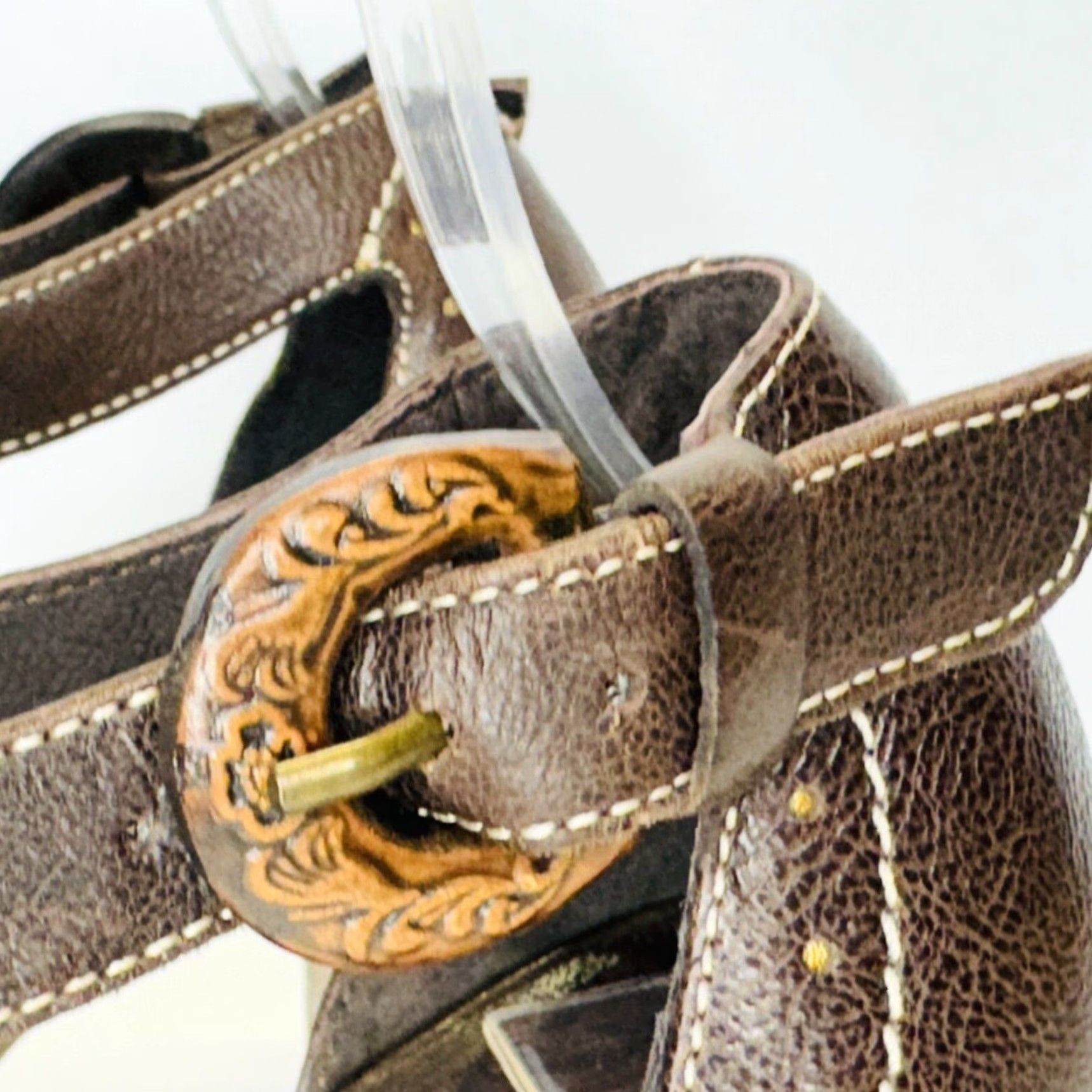 Vintage Vic Matie Ankle Strap Sandals Block Heel Size 36 Brown Leather Buckle Slingback Open Toe Women Size US 6 / IT 36 - 6 Thumbnail