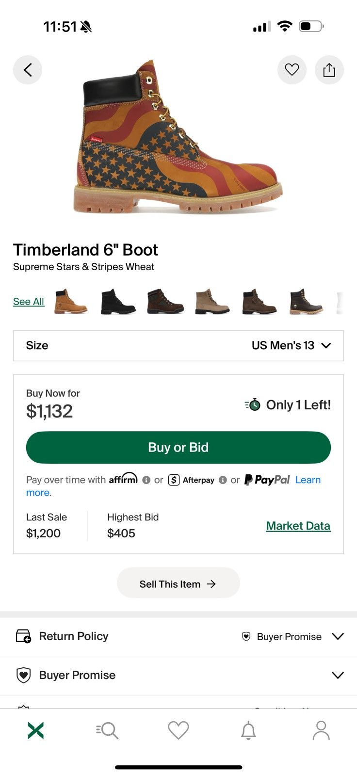 Supreme × Timberland Timberland 6" Boot Supreme Stars & Stripes Wheat Men’s Sz 13 Size US 13 / EU 46 - 11 Thumbnail