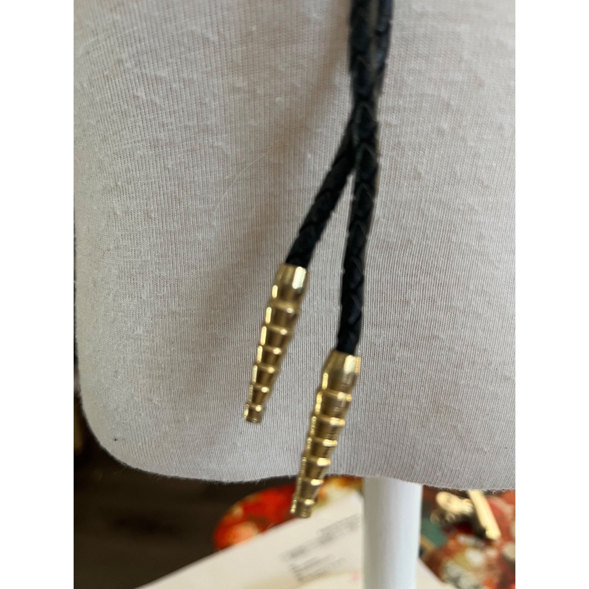 Other Handcrafted Wood & Brass Bolo Tie With Turquoise Inlay Size 36 - 9 Thumbnail
