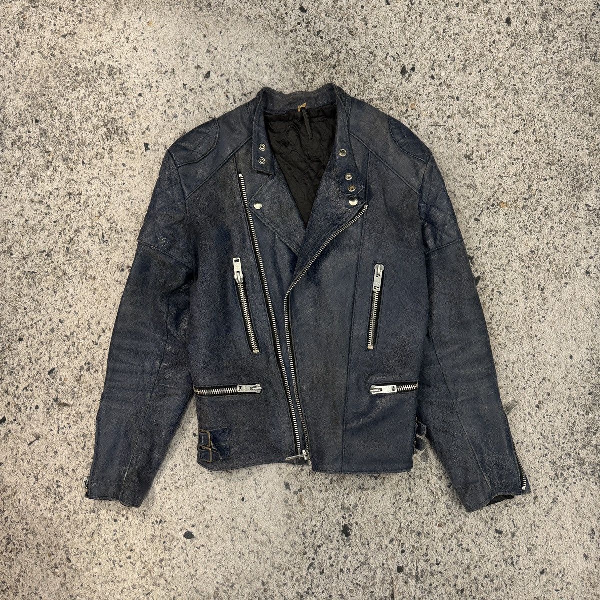 Vintage Faded Washed Blue Leather Moto Zip Jacket ERD Grunge Biker Size US L / EU 52-54 / 3 - 11 Thumbnail
