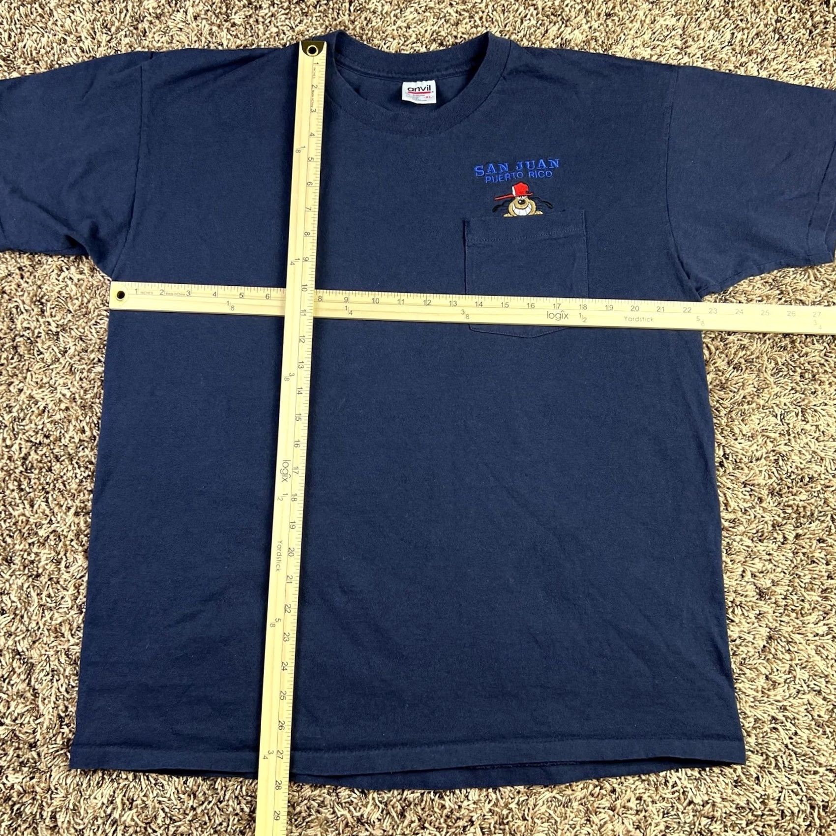 Anvil VINTAGE San Juan Puerto Rico T-Shirt XL Selvedge Pocket Single Stitch 90s Anvil Crew Neck Blue 100% Cotton USA Men Size US XL / EU 56 / 4 - 6 Thumbnail