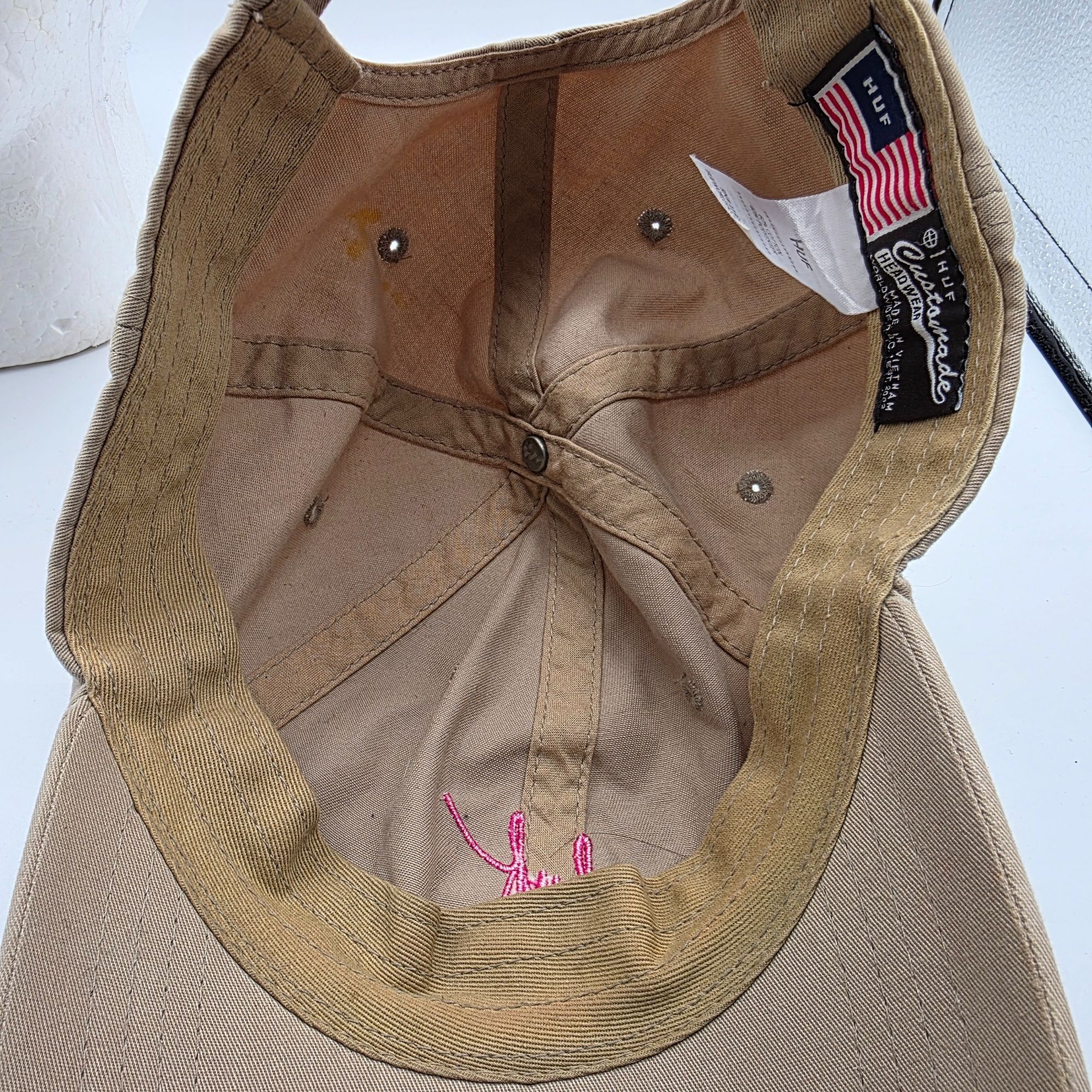 Huf HUF Script Curved Beige Pink Cotton Adjustable Strapback Hat Size ONE SIZE - 6 Thumbnail