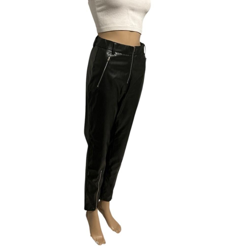 Designer Black Faux Leather Pants with Zip Details Size 26" / US 2 / IT 38 - 2 Thumbnail