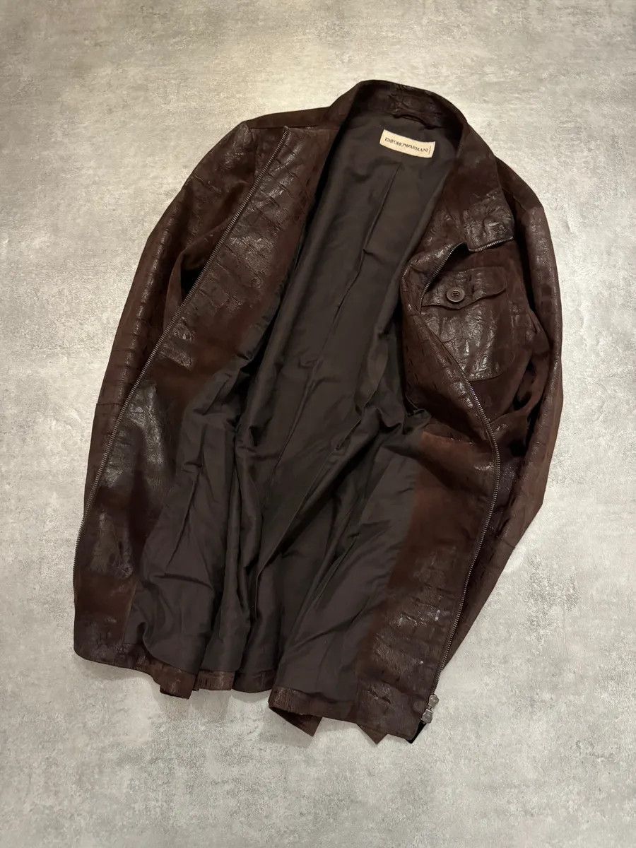 Emporio Armani FW2005 Emporio Armani Brown Crocodile Effect Textured Leather Jacket Size US M / EU 48-50 / 2 - 5 Thumbnail