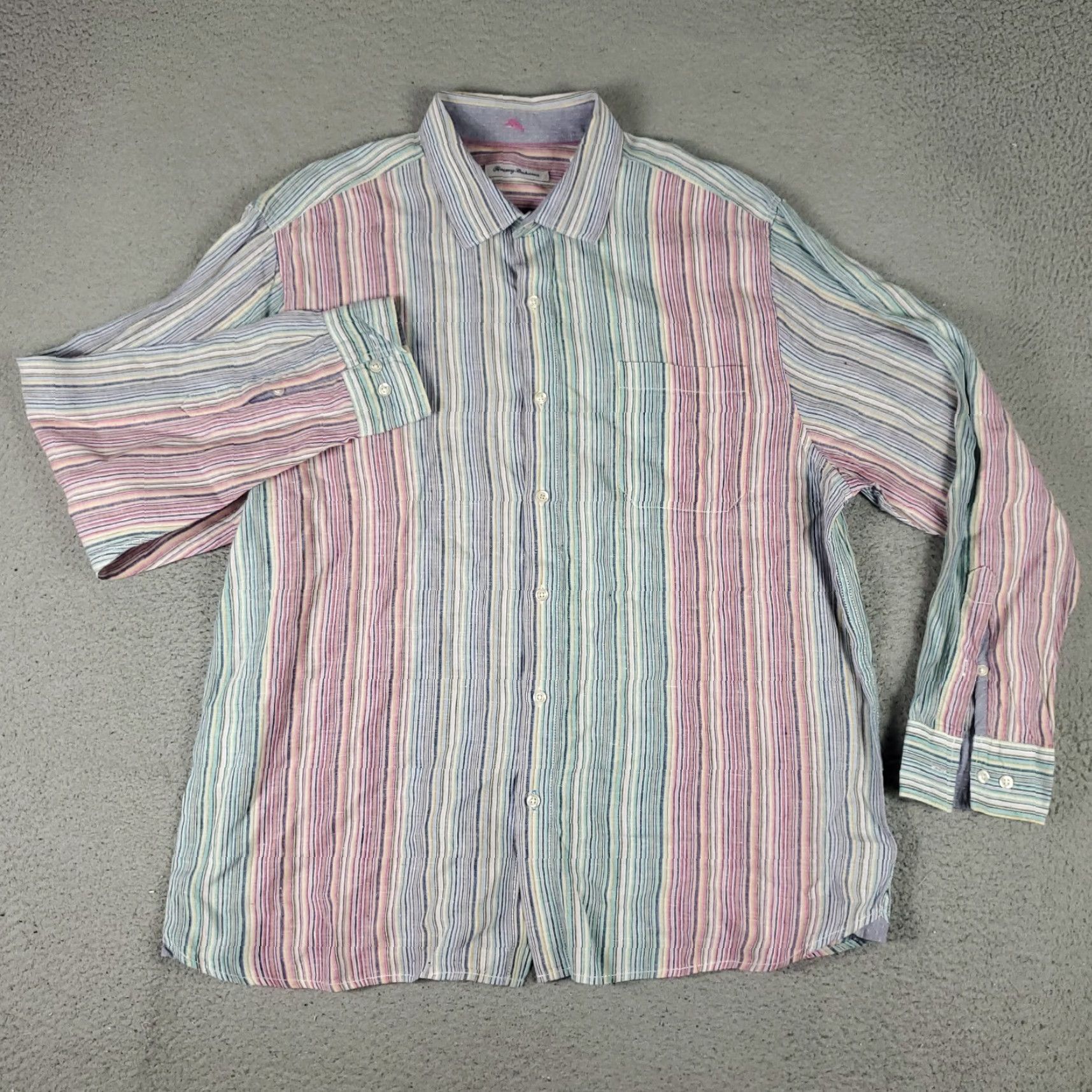 Tommy Bahama VINTAGE Tommy Bahama Shirt Mens XL Green Pink Striped Linen Button Up Long Sleeve Size US XL / EU 56 / 4 - 2 Thumbnail