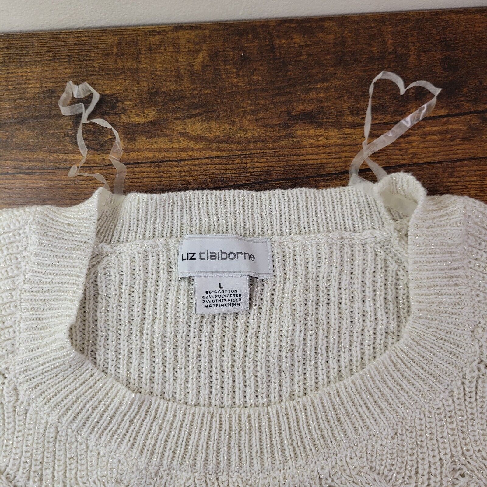 Liz Claiborne Liz Claiborne Large White Knit Sparkled Sweater Pullover Size L / US 10 / IT 46 - 4 Thumbnail