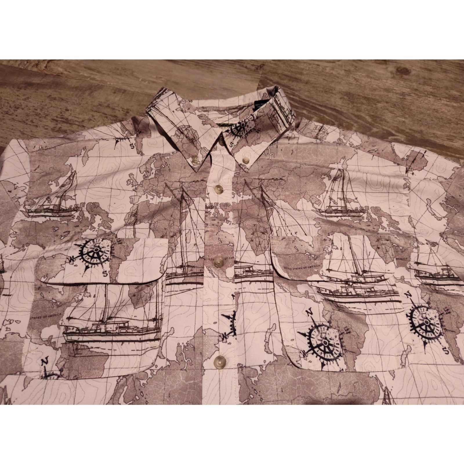 Chaps Chaps Nautical Map Shirt Mens L Short Sleeve Button Up Vented EUC Size US L / EU 52-54 / 3 - 2 Thumbnail