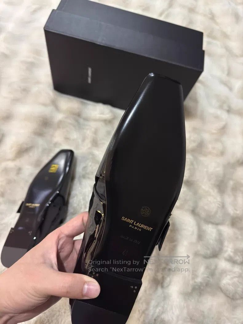 Saint Laurent Paris Saint Laurent Paris Crystal Buckle Loafers Leather Shoes Size US 8 / EU 41 - 7 Thumbnail
