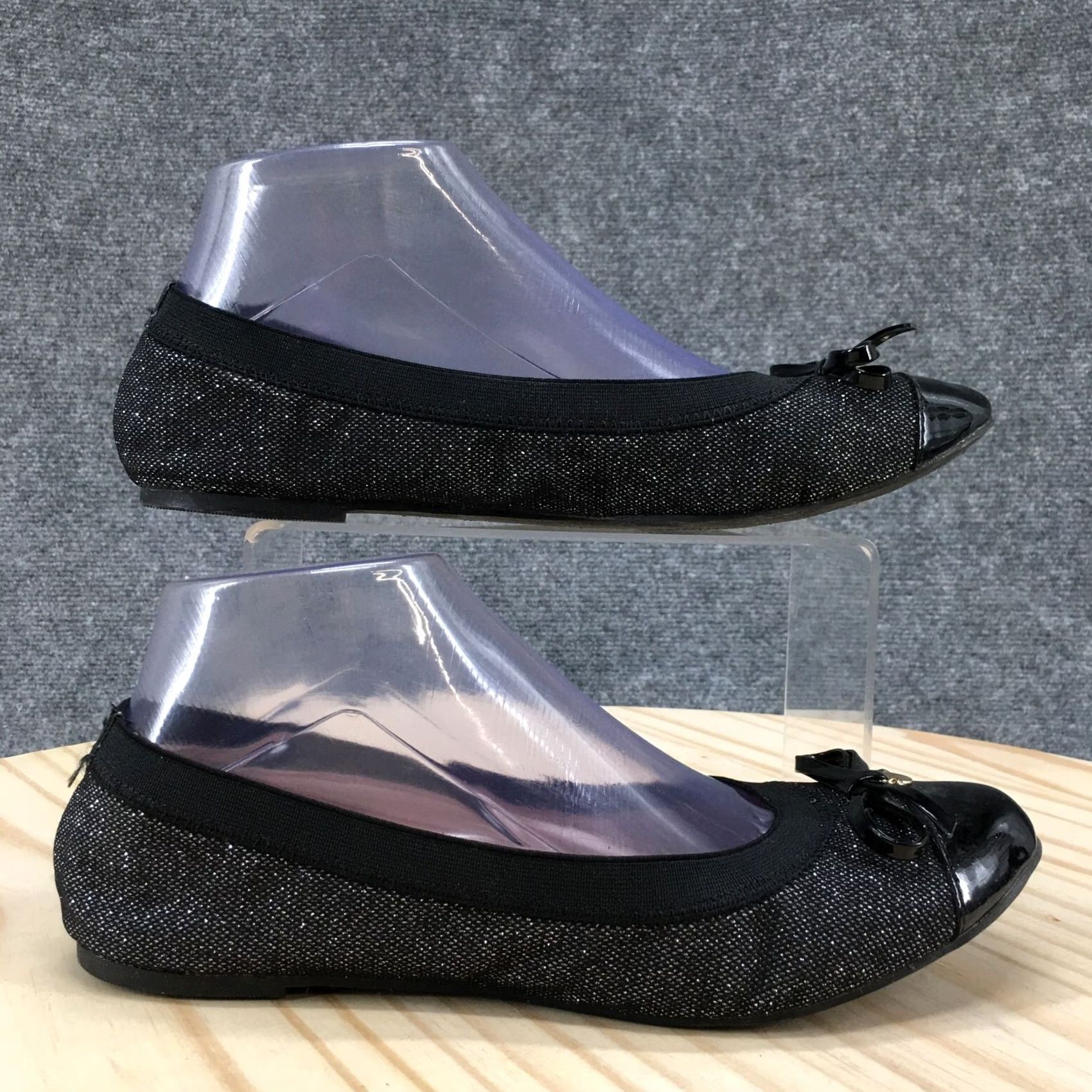 Vintage Cato Ballet Flats Womens 7.5M Black Bow Cap Toe Slip On Casual Comfort Shoes Size ONE SIZE - 2 Thumbnail