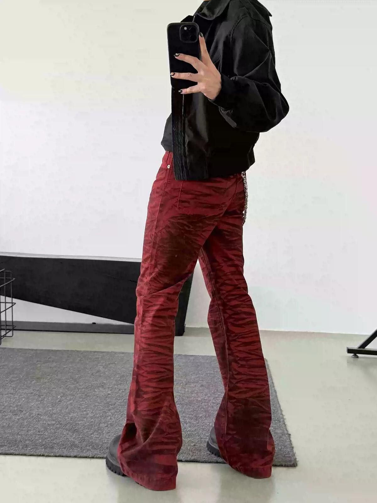 Other Red Flared Stacked Tiger Print Pants Size US 28 / EU 44 - 5 Thumbnail