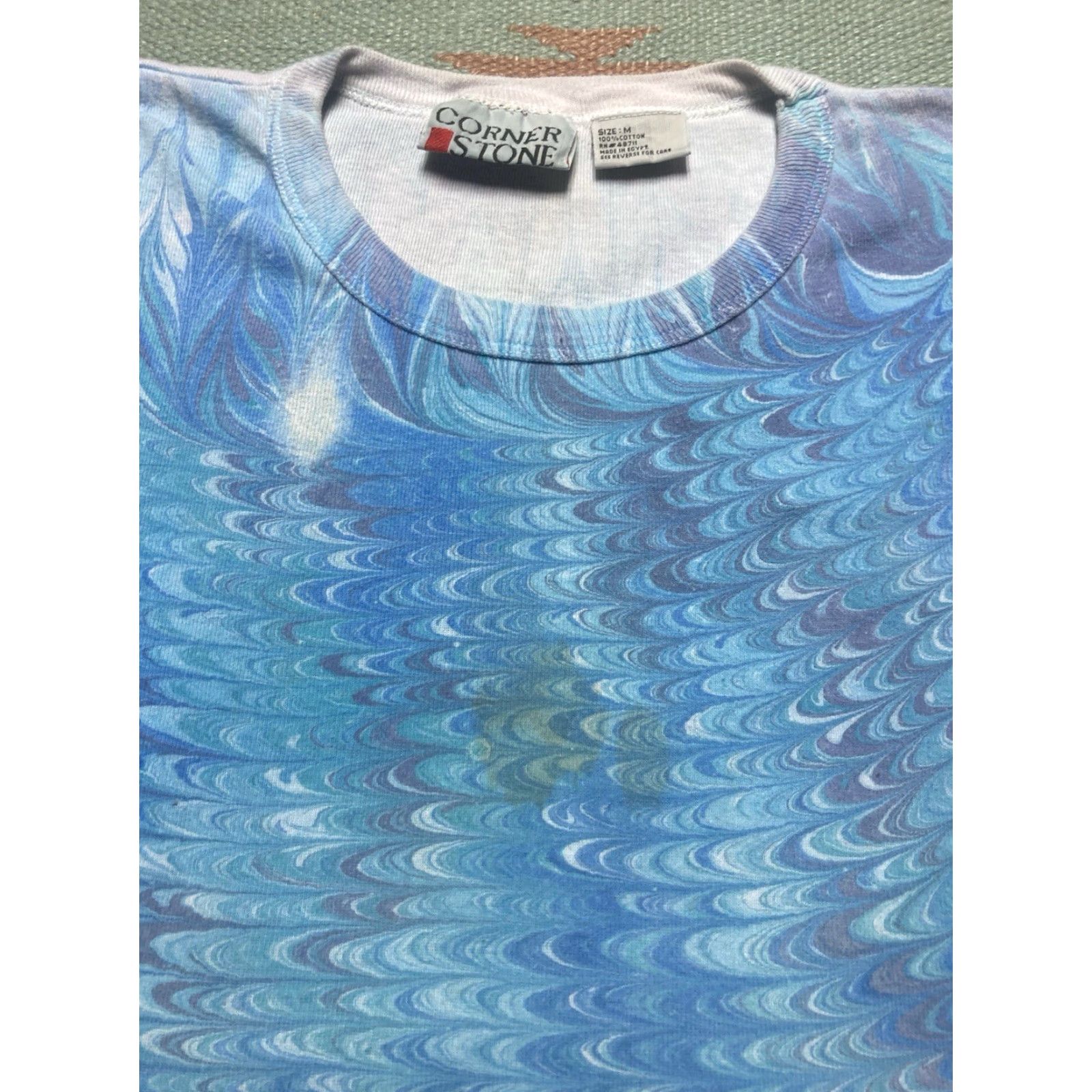 Vintage VINTAGE 90s t shirt peacock marble swirl print psychedelic boxy adult medium T-Shirt Blue Mens M & M Size US M / EU 48-50 / 2 - 3 Thumbnail