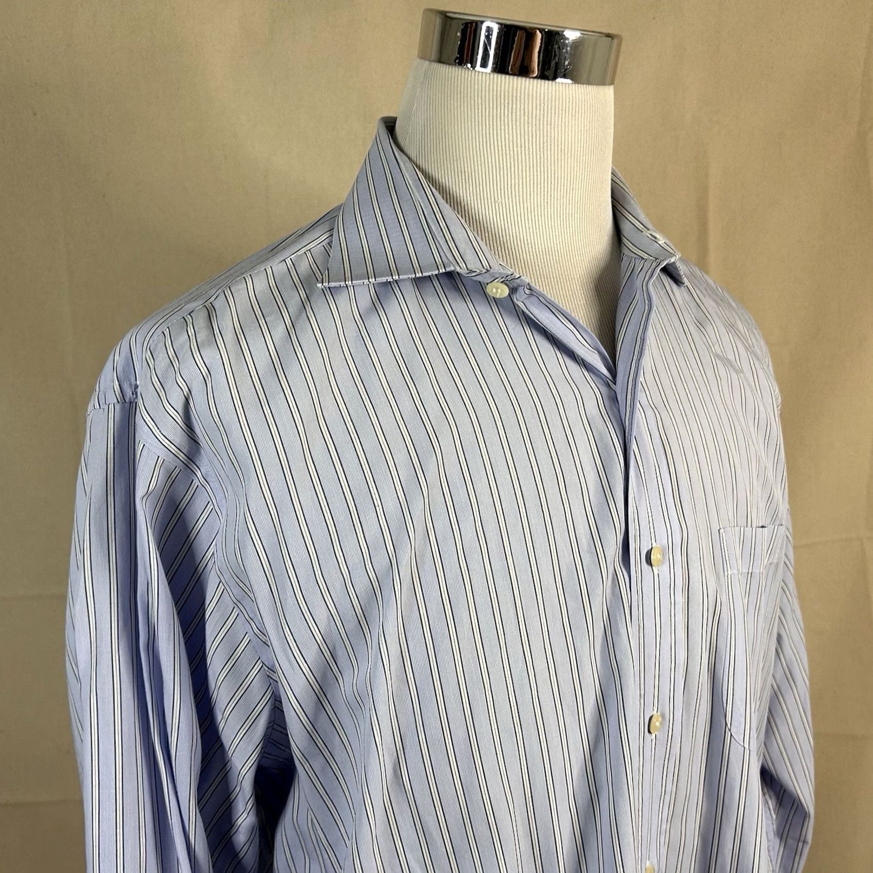 Brooks Brothers Brooks Brothers 346 Dress Shirt Blue White Striped 100% Cotton Regular Fit 17.5 36/37 Regular Mens Shirt Size 48R - 2 Thumbnail