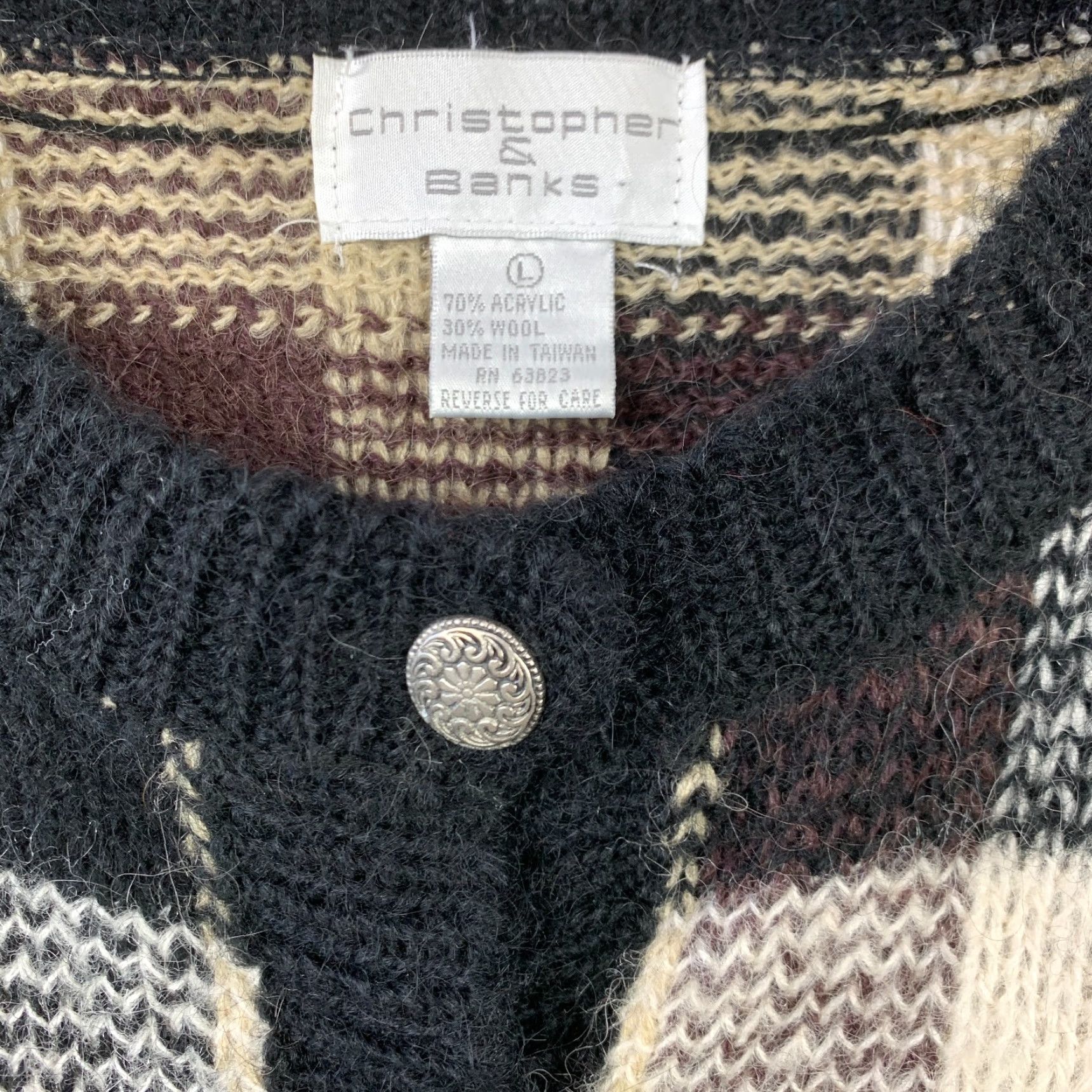 Vintage VINTAGE Christopher & Banks Plaid Brown Wool Blend Sweater Cardigan Size Large Women Crew Neck Long Sleeve Size L / US 10 / IT 46 - 3 Thumbnail