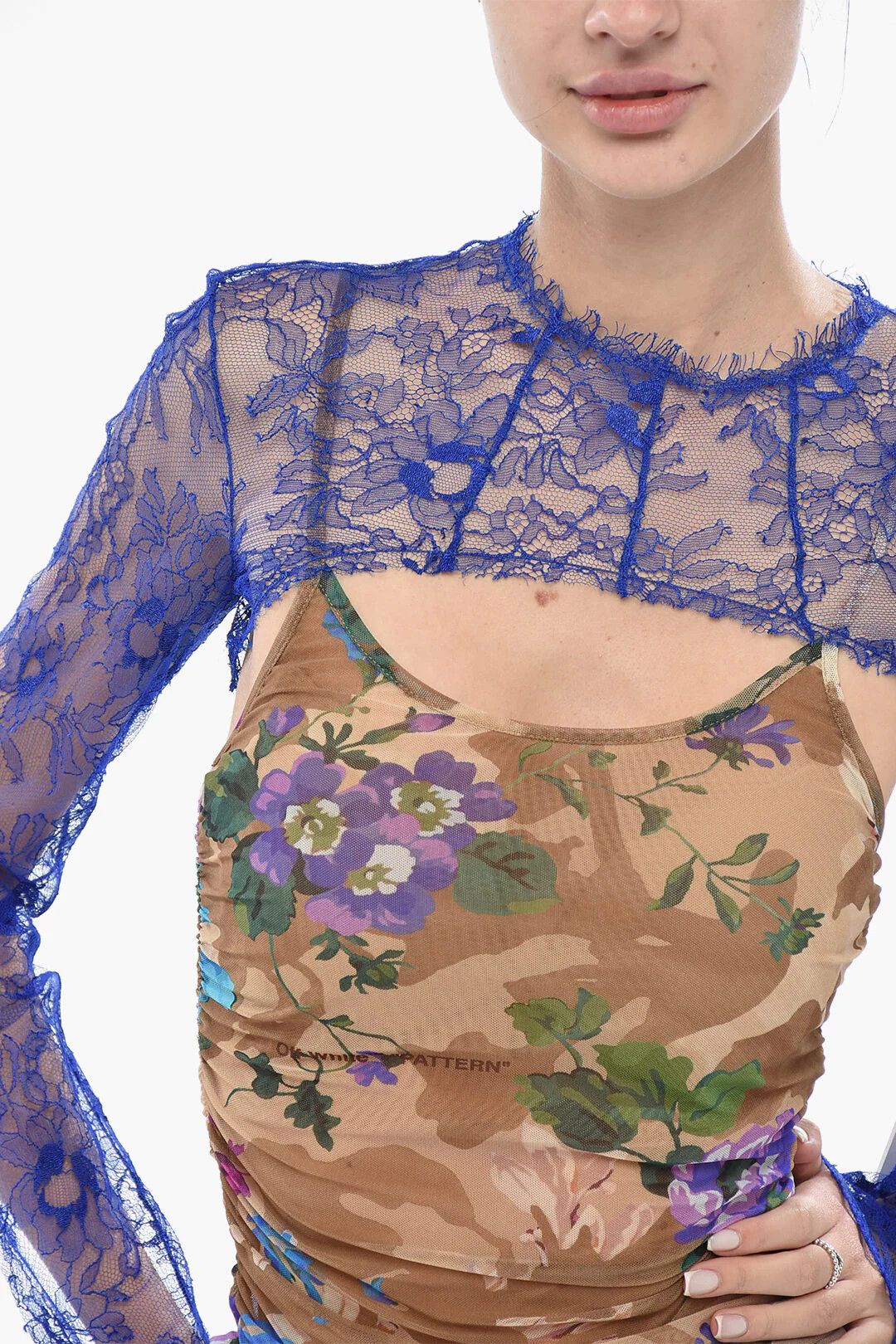 Off-White og1mm0426 Lace Off-Shoulder Top in Blue Size XS / US 0-2 / IT 36-38 - 3 Thumbnail
