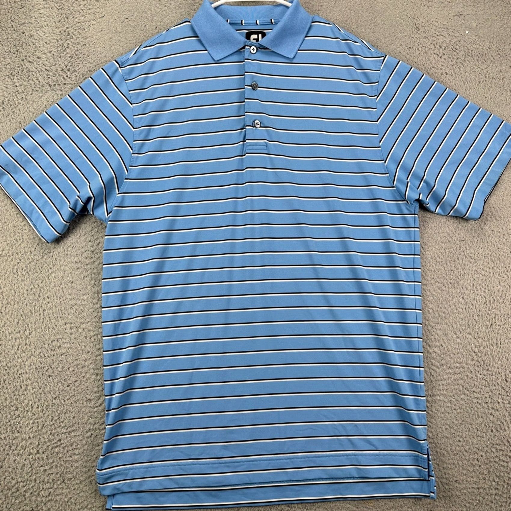Footjoy FootJoy Mens Polo Shirt Golf Short Sleeve Blue Striped Stretch Rugby Double Striped FJ M Size US M / EU 48-50 / 2 - 2 Thumbnail