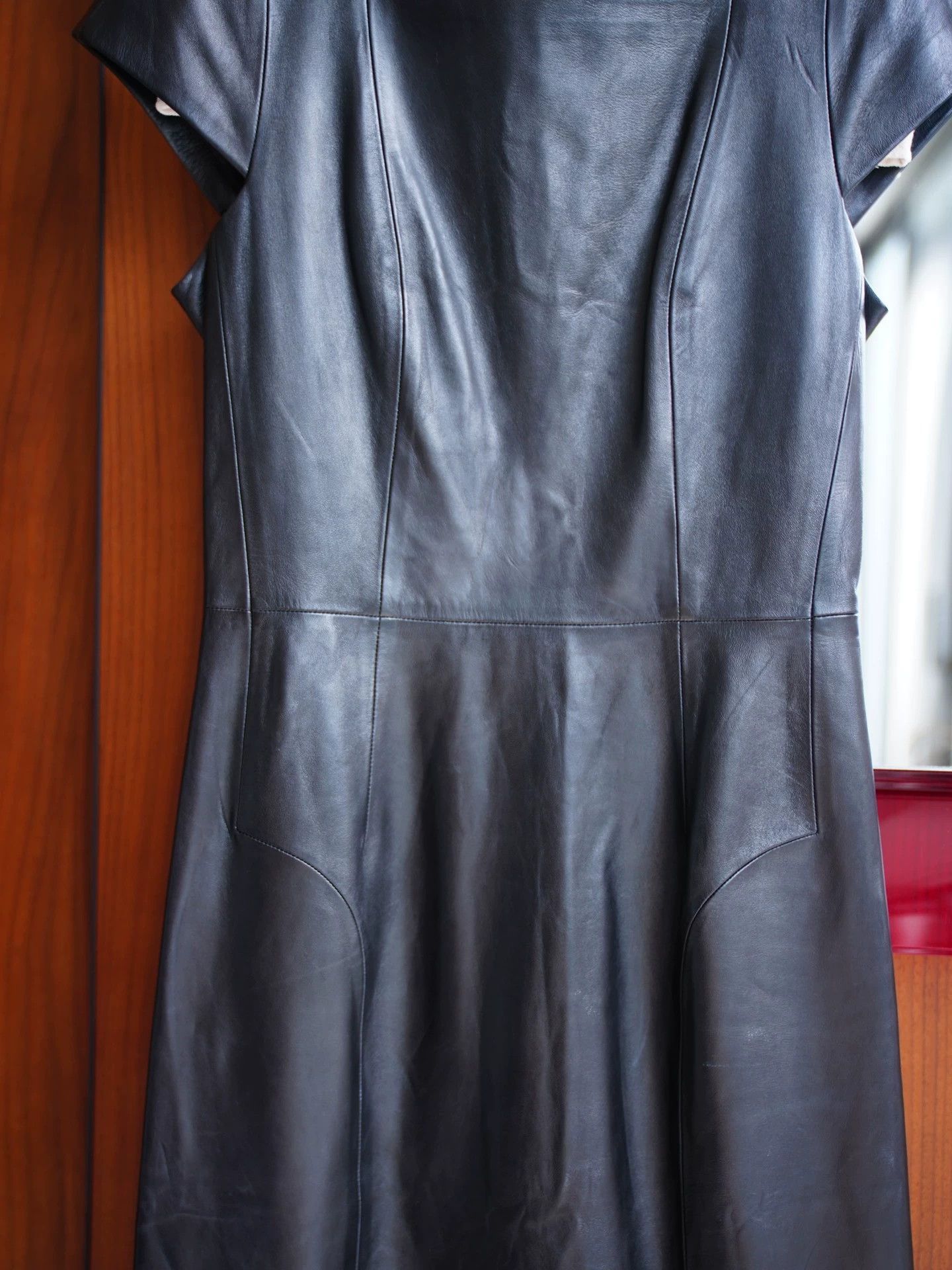 Yves Saint Laurent YSL Rive Gauche Leather Square Neck Dress Size L / US 10 / IT 46 - 3 Thumbnail