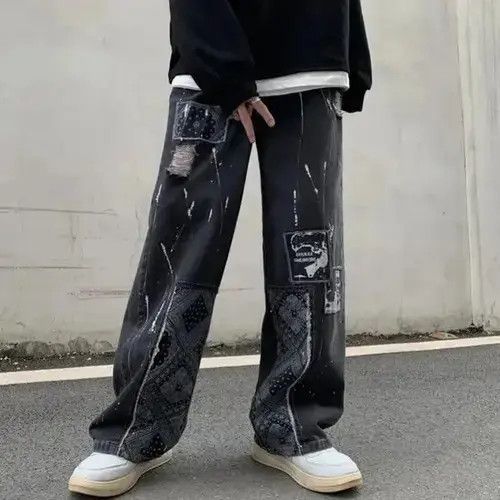 VIBE Bandana Patchwork Straight Leg Baggy Jeans Size US 30 / EU 46 - 3 Thumbnail