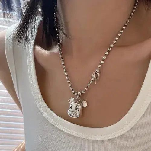 Chain x Jewelry Square Bear Head Necklace in Silver, Men's