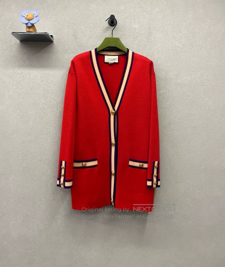 Gucci Gucci Knitted cardigan with red lines coat Size XXS / US 00 / IT 34 - 1 Thumbnail