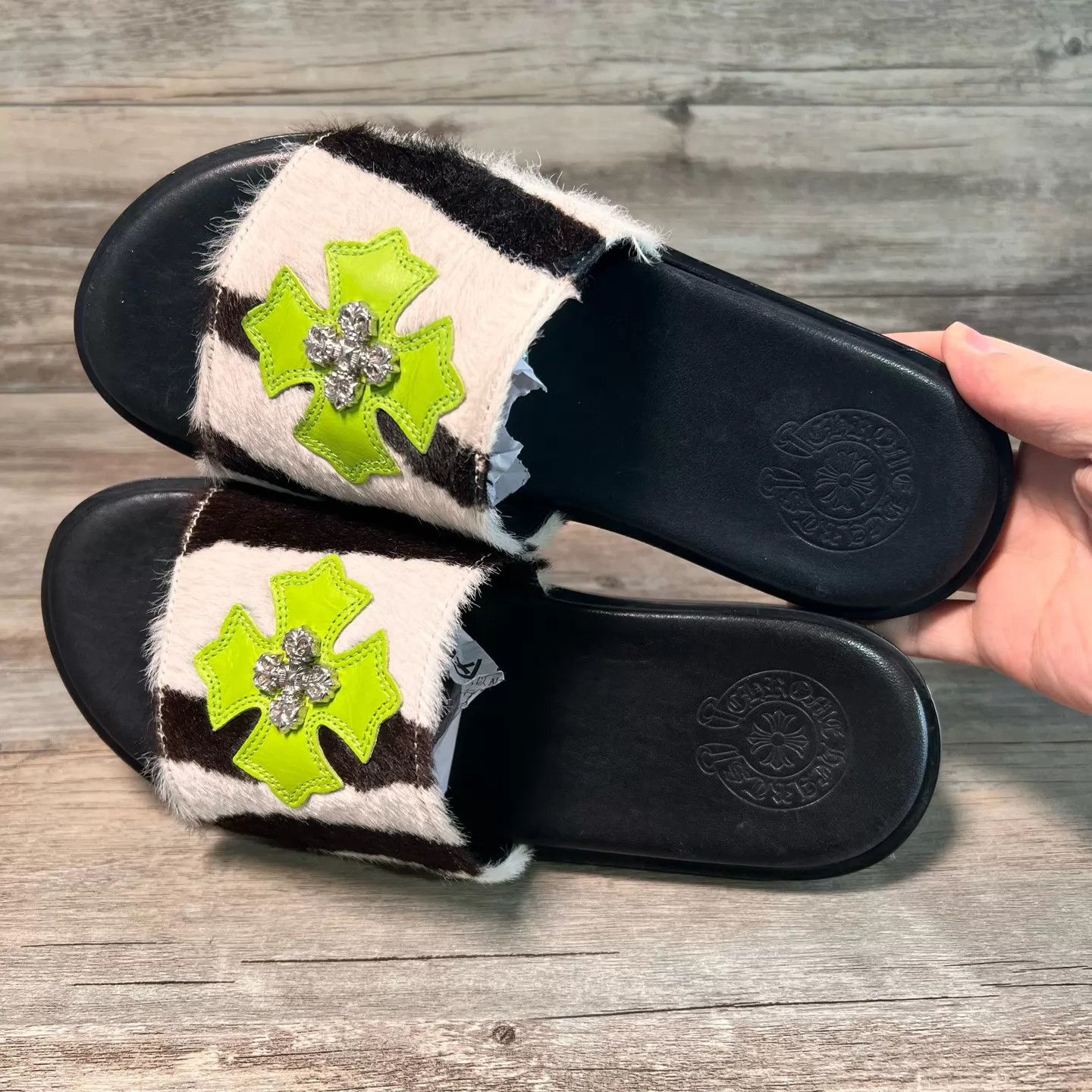 Chrome Hearts Chrome Hearts Colorblock Leather Flame Cross Slippers 39 Size US 6 / EU 39 - 5 Thumbnail