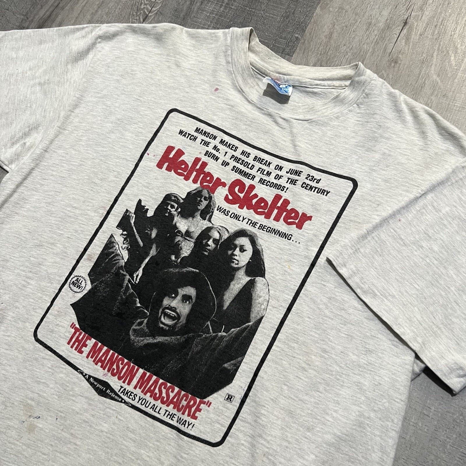 Hanes VTG Helter Skelter Charles Manson 90s Horror Movie Rare Tee Size US XL / EU 56 / 4 - 3 Thumbnail