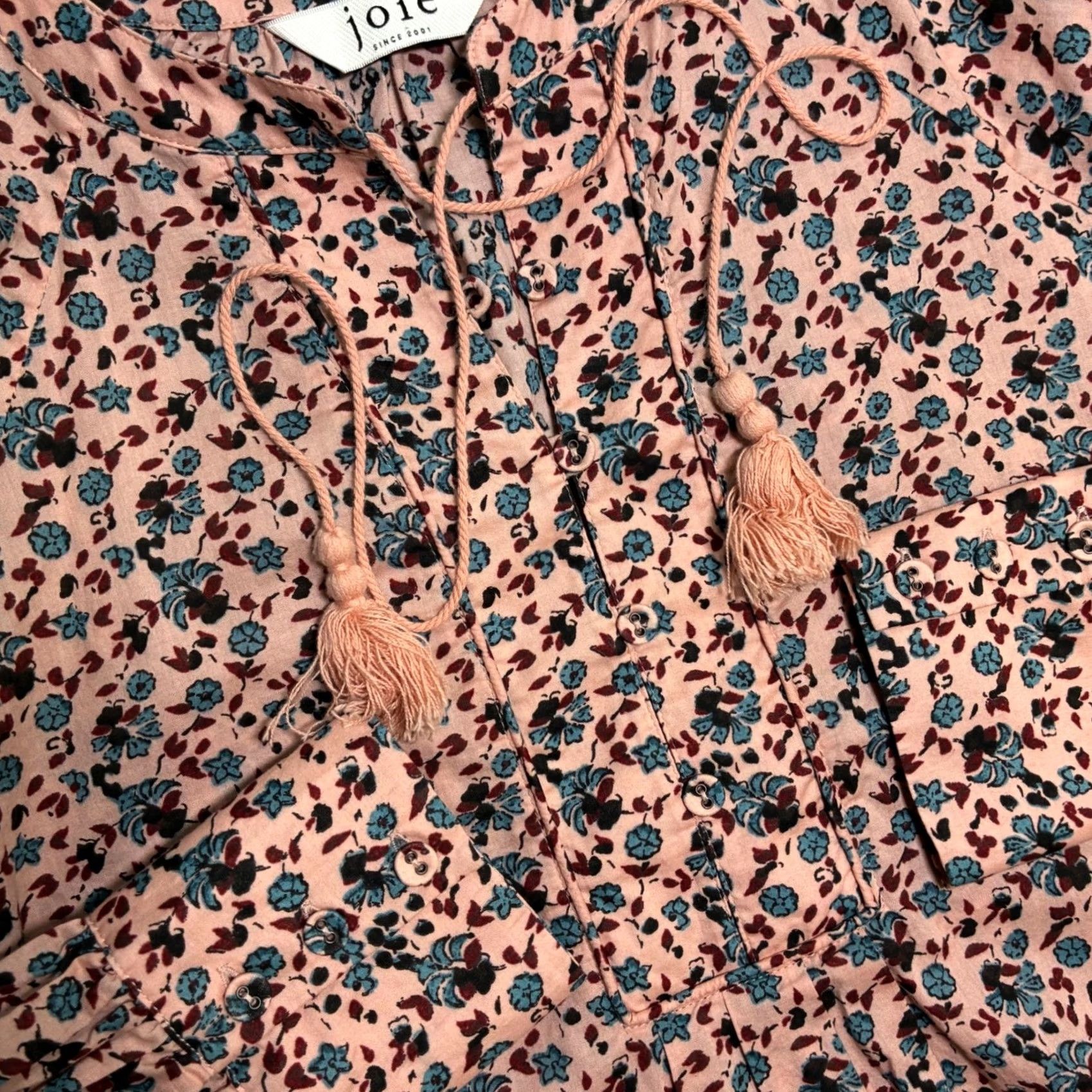 Joie Joie Dracha Floral Tassel Tie V-Neck Blouse Womens S Pink Floral Print Tunic Size S / US 4 / IT 40 - 3 Thumbnail