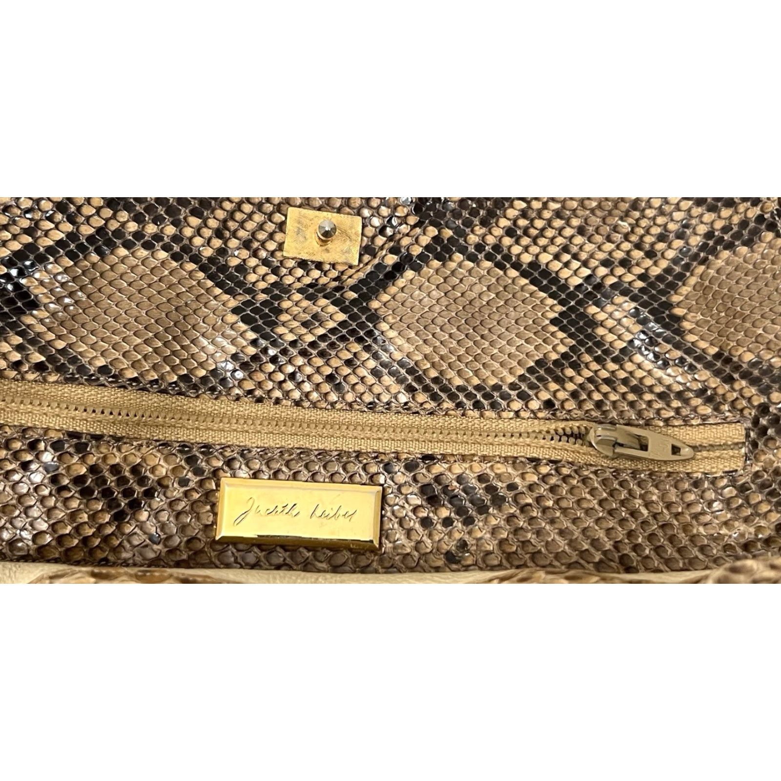 Judith Leiber VINTAGE Judith Leiber Snake Skin Shoulder Bag Gold Silver Chain Strap Women's Medium Tan Brown Gold Snake 70s 80s Evening Day Size ONE SIZE - 2 Thumbnail