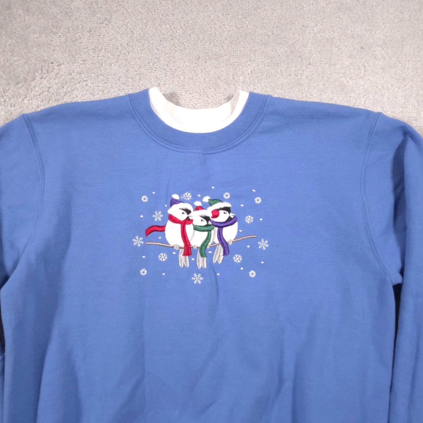 Vintage VINTAGE Top Stitch by Morning Sun Sweatshirt Womens M Blue Birds Winter Embroidered Size M / US 6-8 / IT 42-44 - 2 Thumbnail