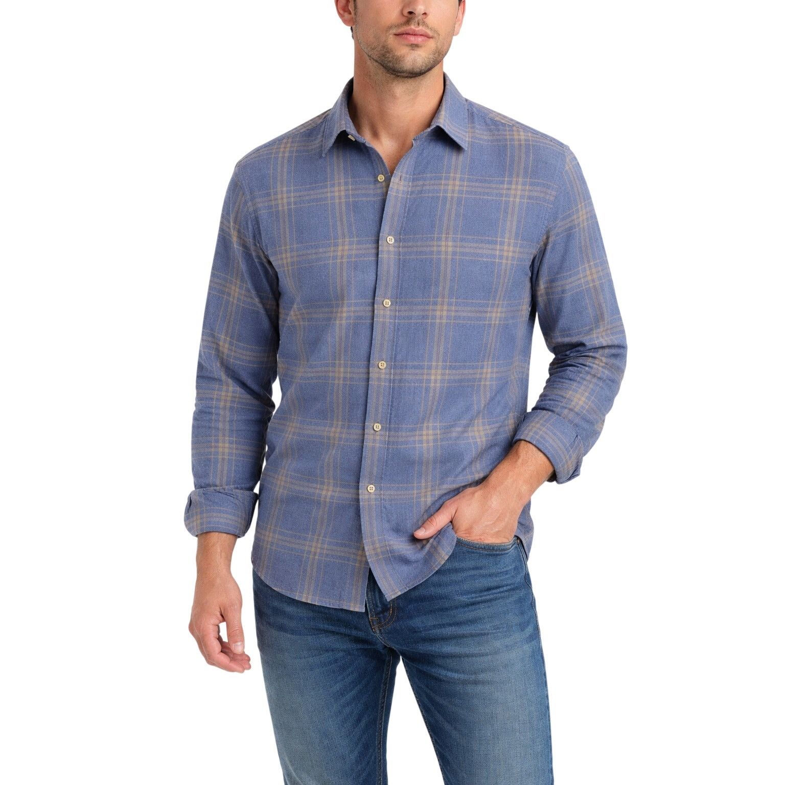 UNTUCKit UNTUCKit Radford Flannel Shirt Men's L Slim Fit Blue Plaid Size US L / EU 52-54 / 3 - 1 Thumbnail