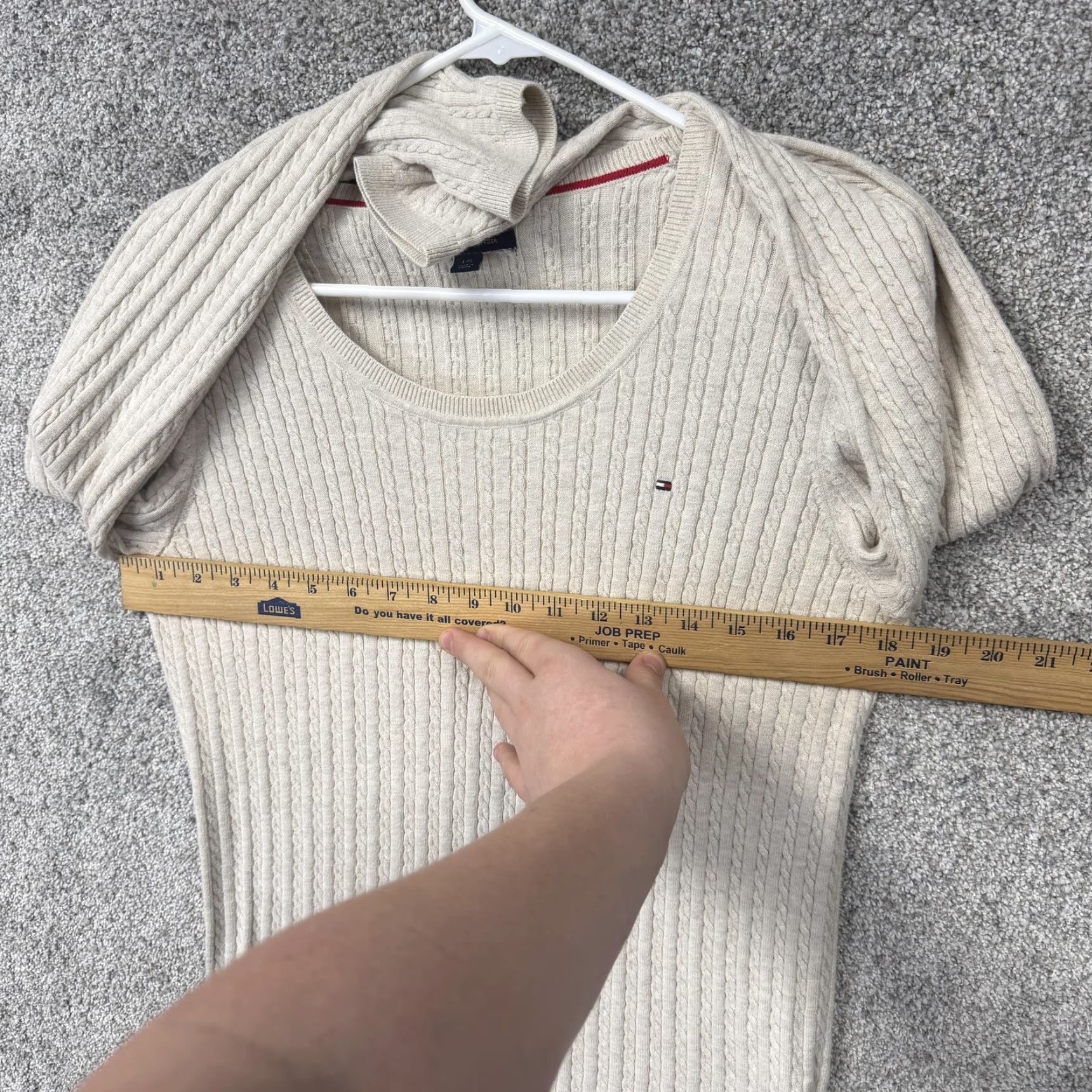 Tommy Hilfiger Tommy Hilfiger Sweater L Womens Beige Cable-Knit Raglan Long Sleeve Cotton Nylon Spandex Embroidered Logo Size L / US 10 / IT 46 - 4 Thumbnail