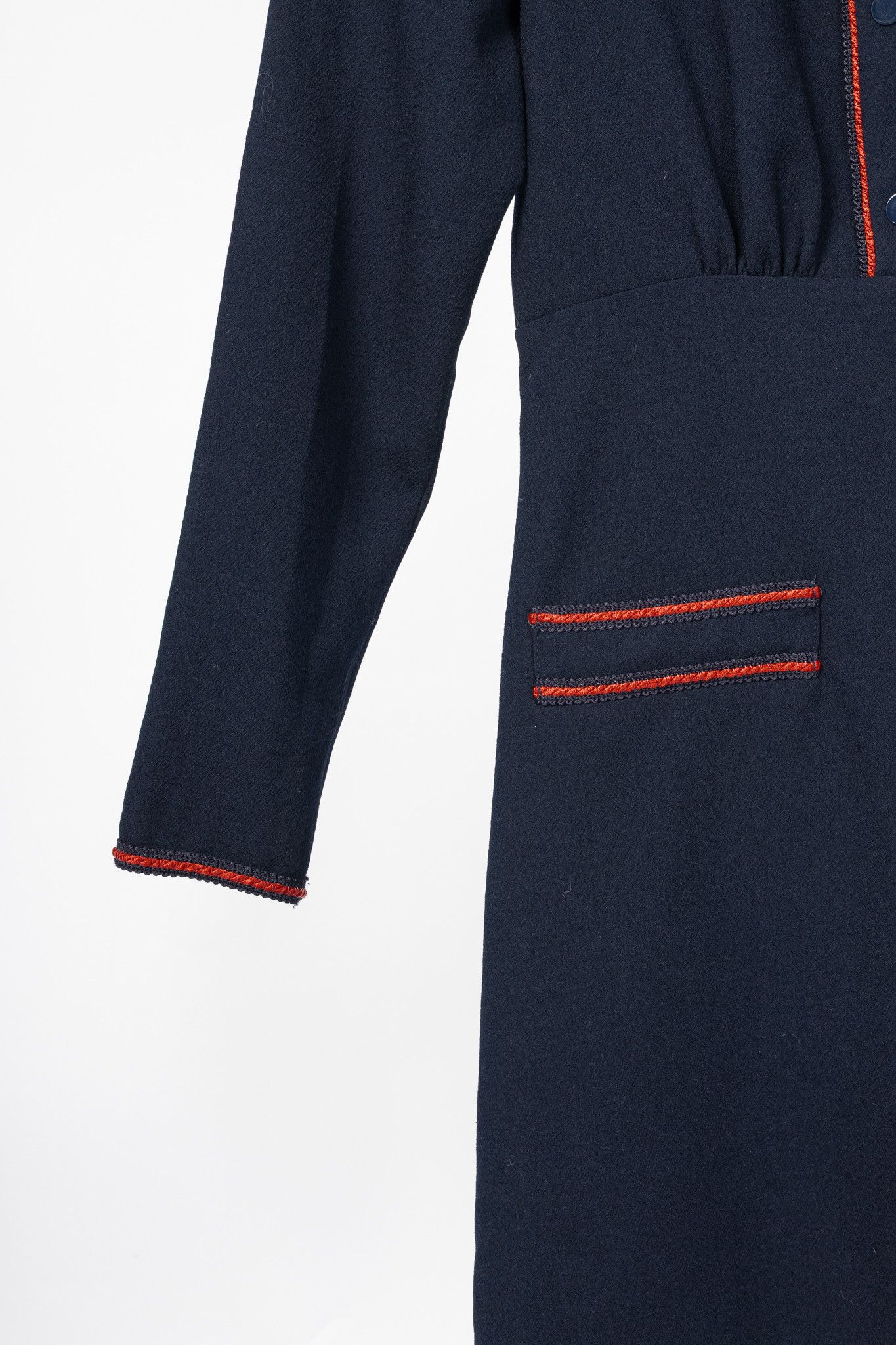 Sandro Sandro Navy Blue Textured-Crepe Braid-Trim Mini Dress Size S / US 4 / IT 40 - 6 Thumbnail