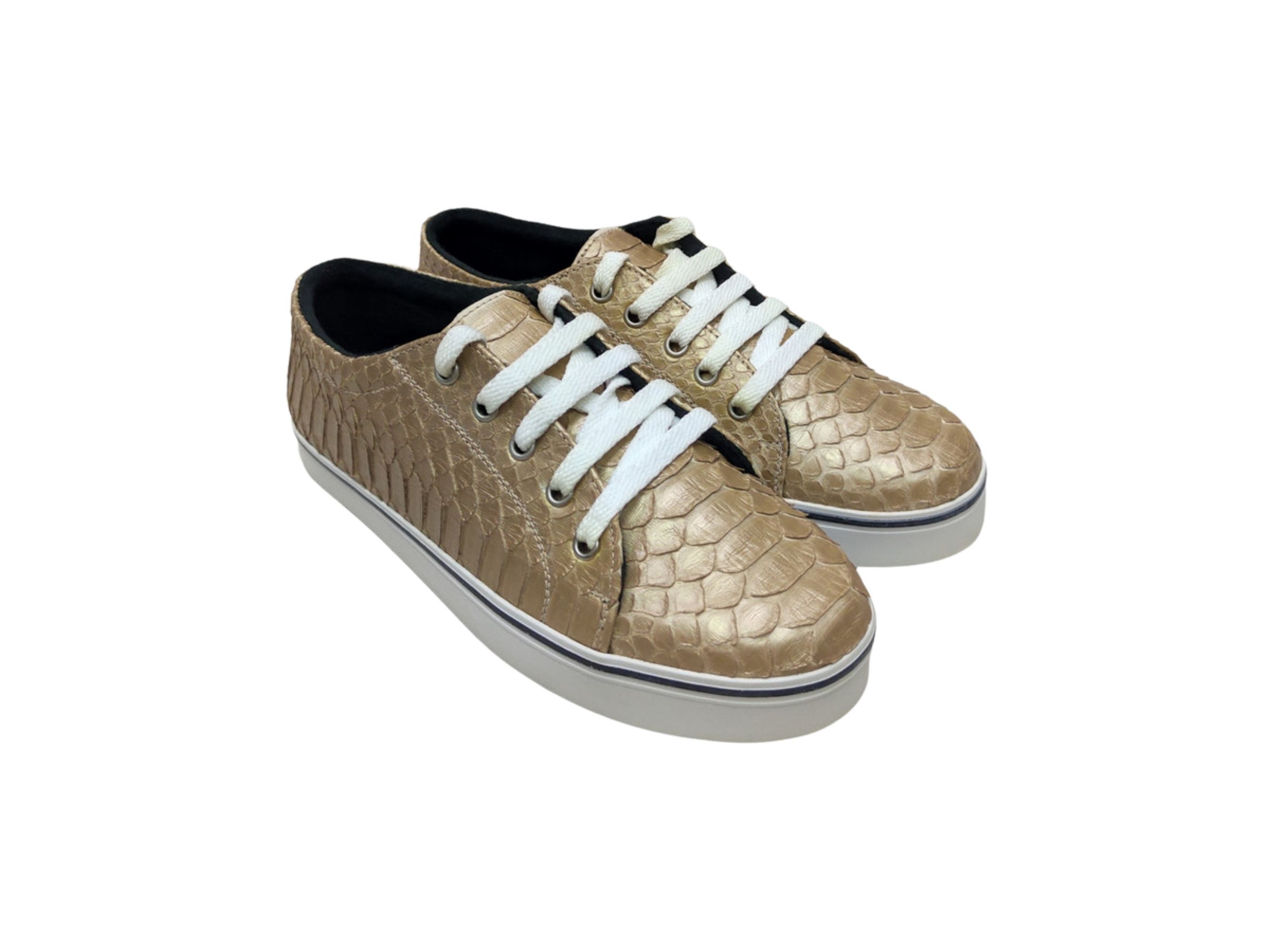 Handmade Gold Snakeskin Casual Sneakers Size US 6 / EU 39 - 2 Thumbnail