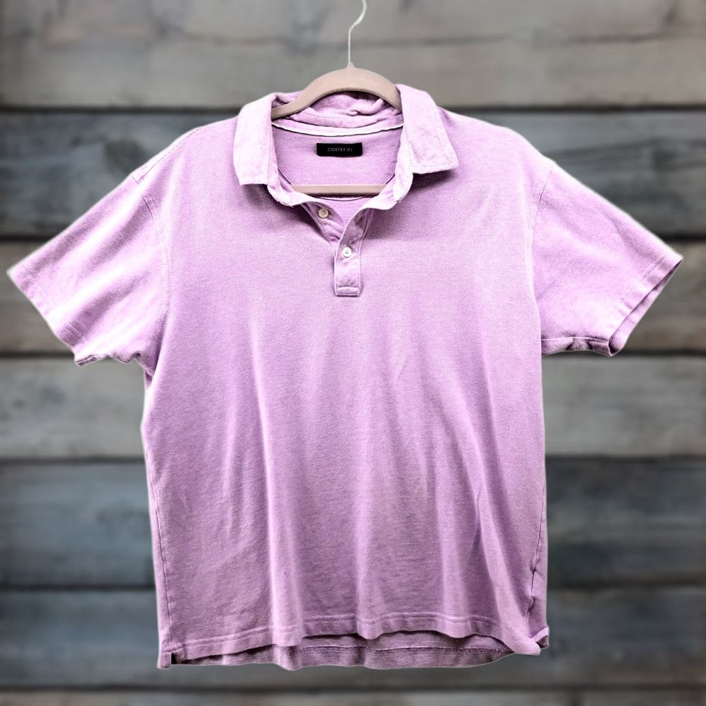Vintage Cortefiel Polo Shirt Mens L Purple Short Sleeve Cotton Knit Button Front Collared Size US L / EU 52-54 / 3 - 1 Thumbnail