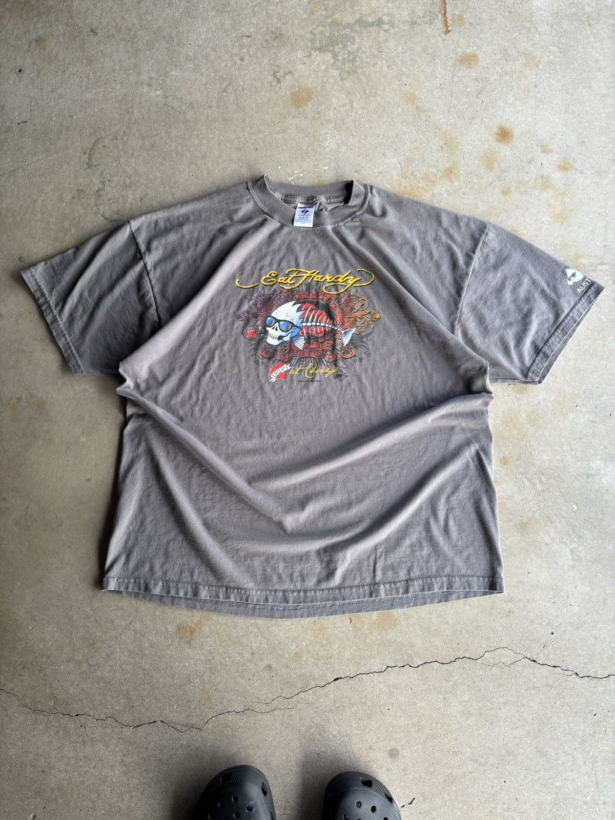 Ed Hardy Vintage Ed Hardy Fish Boxy Grunge Grey Tee Size US XXL / EU 58 / 5 - 1 Thumbnail