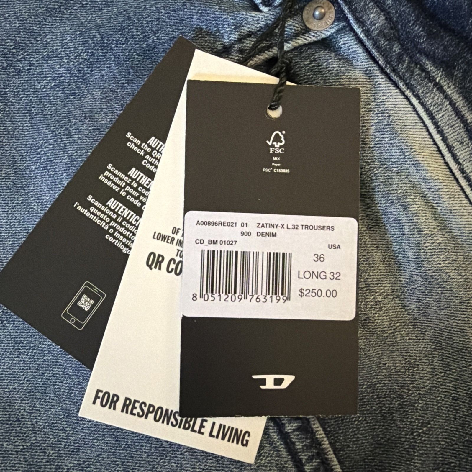 Diesel Diesel Mens Zatiny Slim Bootcut Jeans RE021 Blue Size 36/32 Size US 36 / EU 52 - 7 Thumbnail