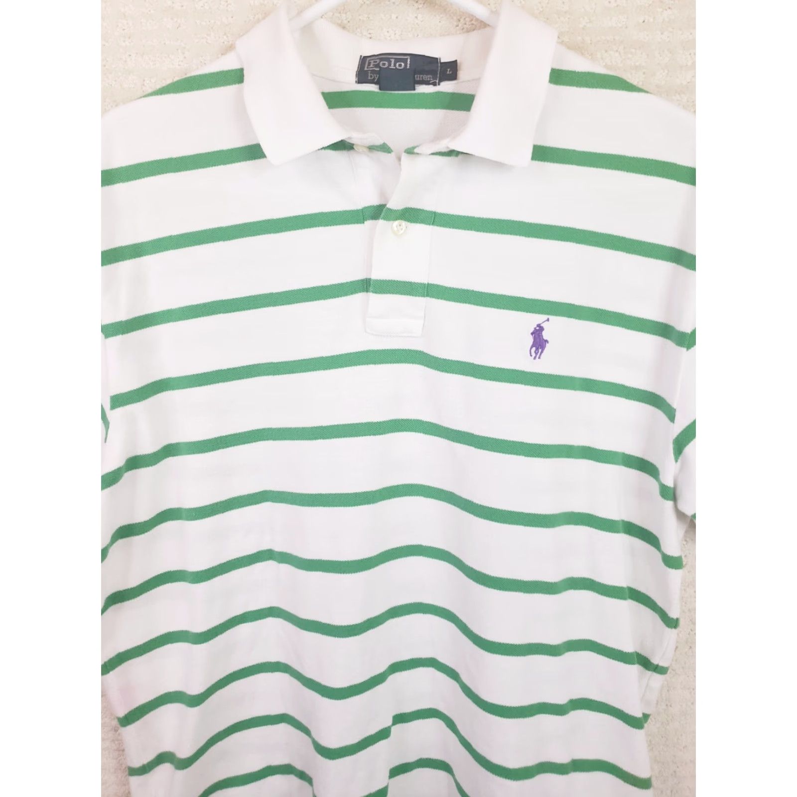 Ralph Lauren Polo Ralph Lauren Polo Shirt Men's L White Green Striped Purple Pony Preppy Shirt Size US L / EU 52-54 / 3 - 2 Thumbnail