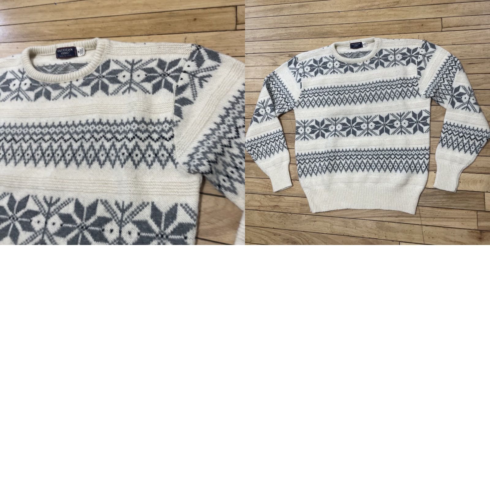 Vintage VINTAGE American Hero Wool Sweater Men M Cream Fair Isle Diamond 90s Preppy Holliday FairIsle Knitted Pullover Crew Neck Mens Sweater Size US M / EU 48-50 / 2 - 10 Thumbnail