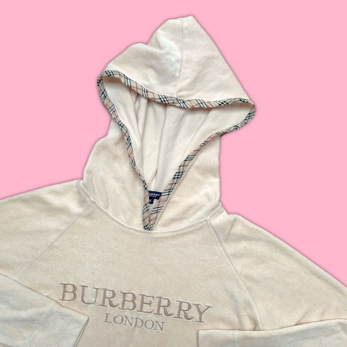 Image of Vintage Beige Burberry Velour Hoodie, Women's (Size XS)