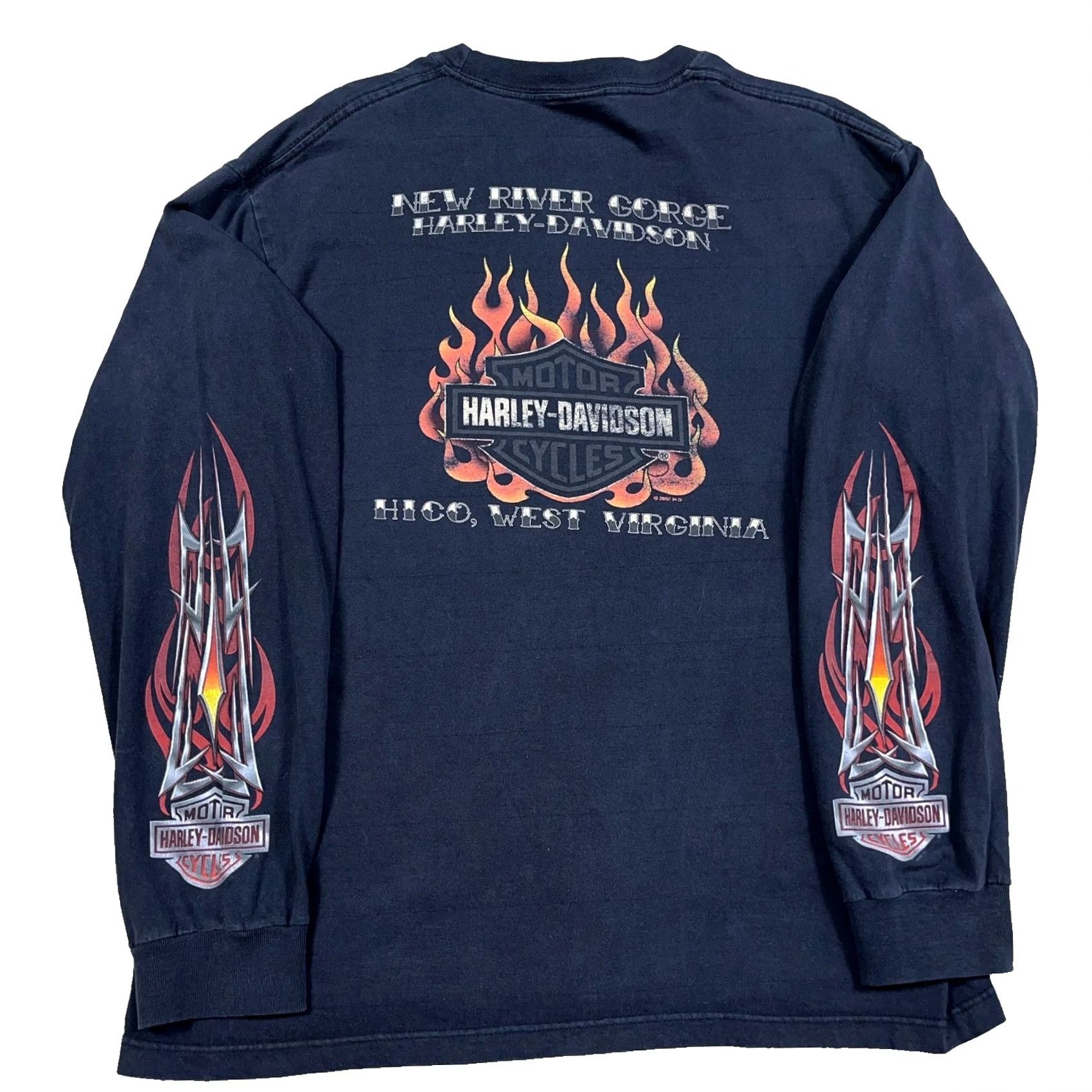 Harley Davidson Harley-Davidson Shirt Mens Large Black Graphic Print Vintage 90s Tattoo Logo Long Sleeve Crew Neck Fires Flames Biker USA Size US L / EU 52-54 / 3 - 2 Thumbnail