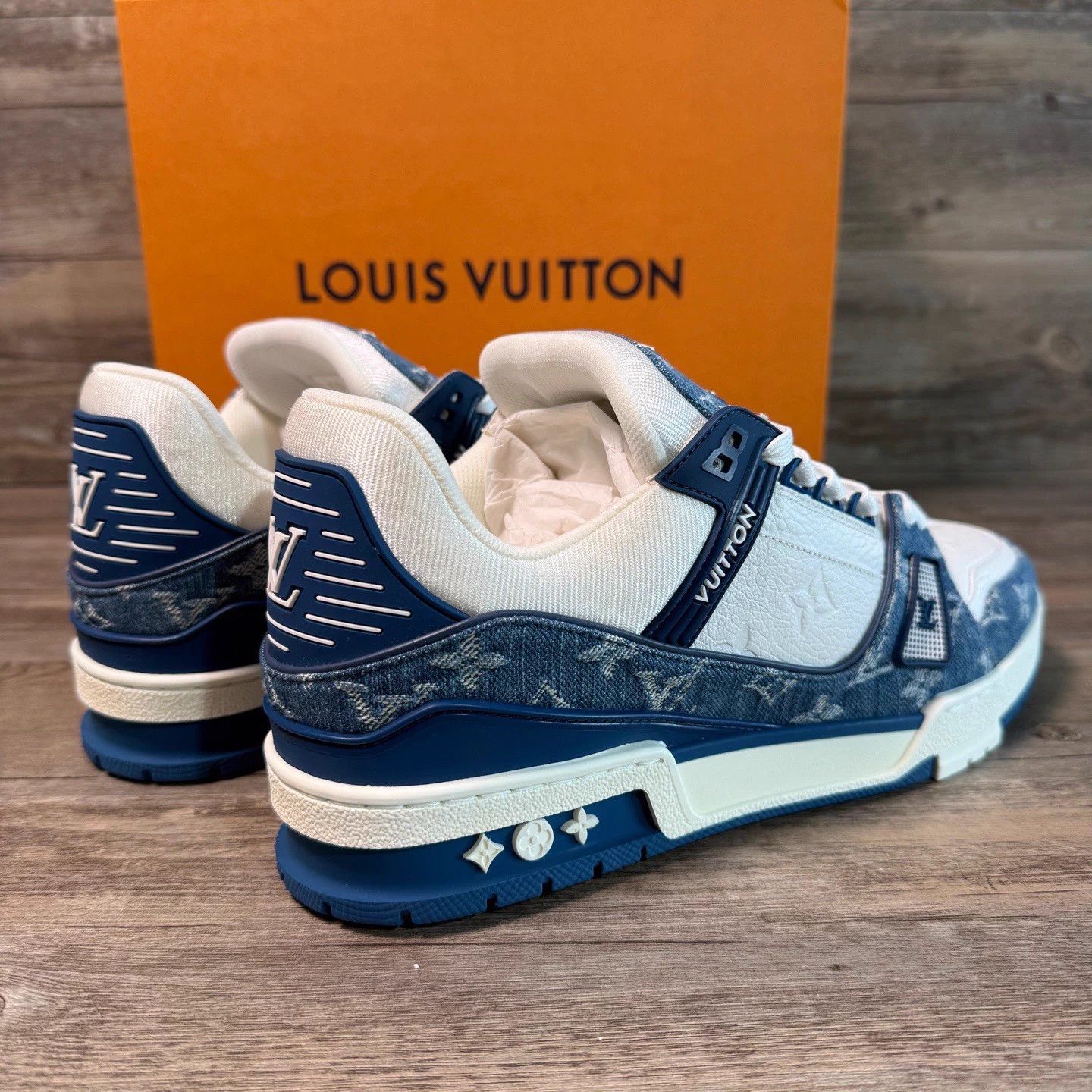 Louis Vuitton LV Trainer White Blue Denim 42.5(UK8.5) New Box Size US 9.5 / EU 42-43 - 4 Thumbnail