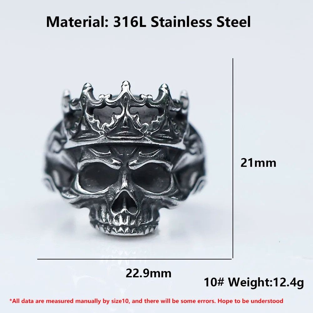 Jewelry Crown Skull Ring Streetwear Jewelry Fashion Gift Size ONE SIZE - 8 Thumbnail