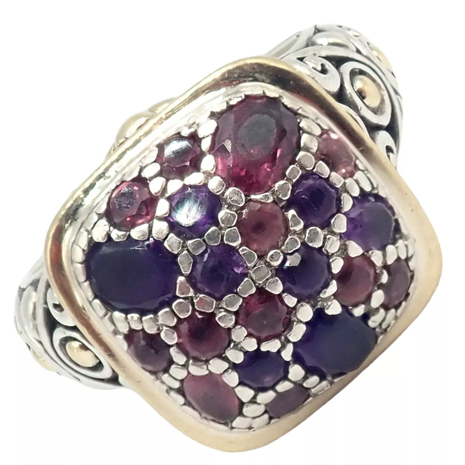 Silver 18k Yellow Gold Lava Fire Amethyst Tourmaline Ring