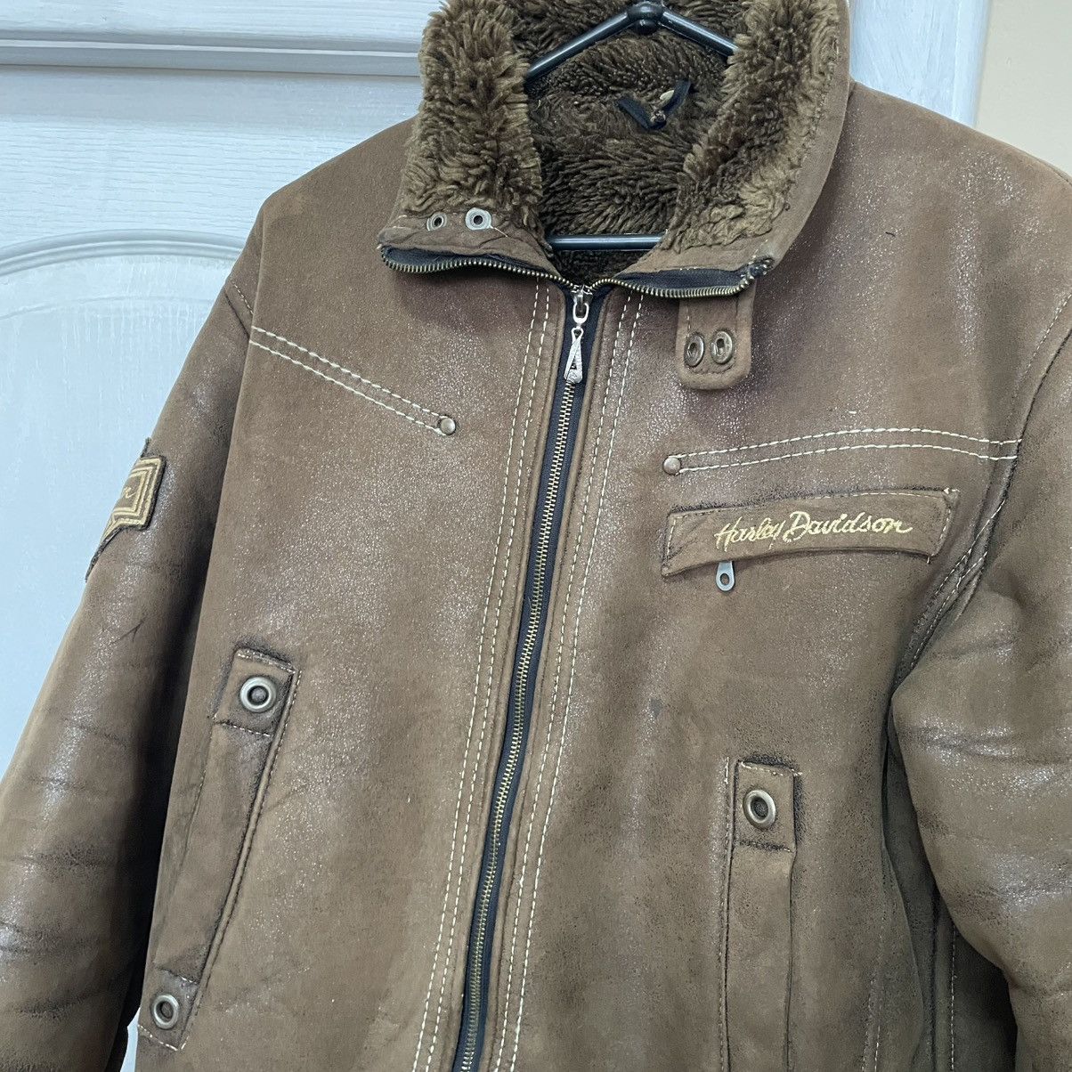 Harley Davidson × Vintage 90s brown Vintage Harley Davidson Jacket bomber ma1 avia fly Size US M / EU 48-50 / 2 - 3 Thumbnail