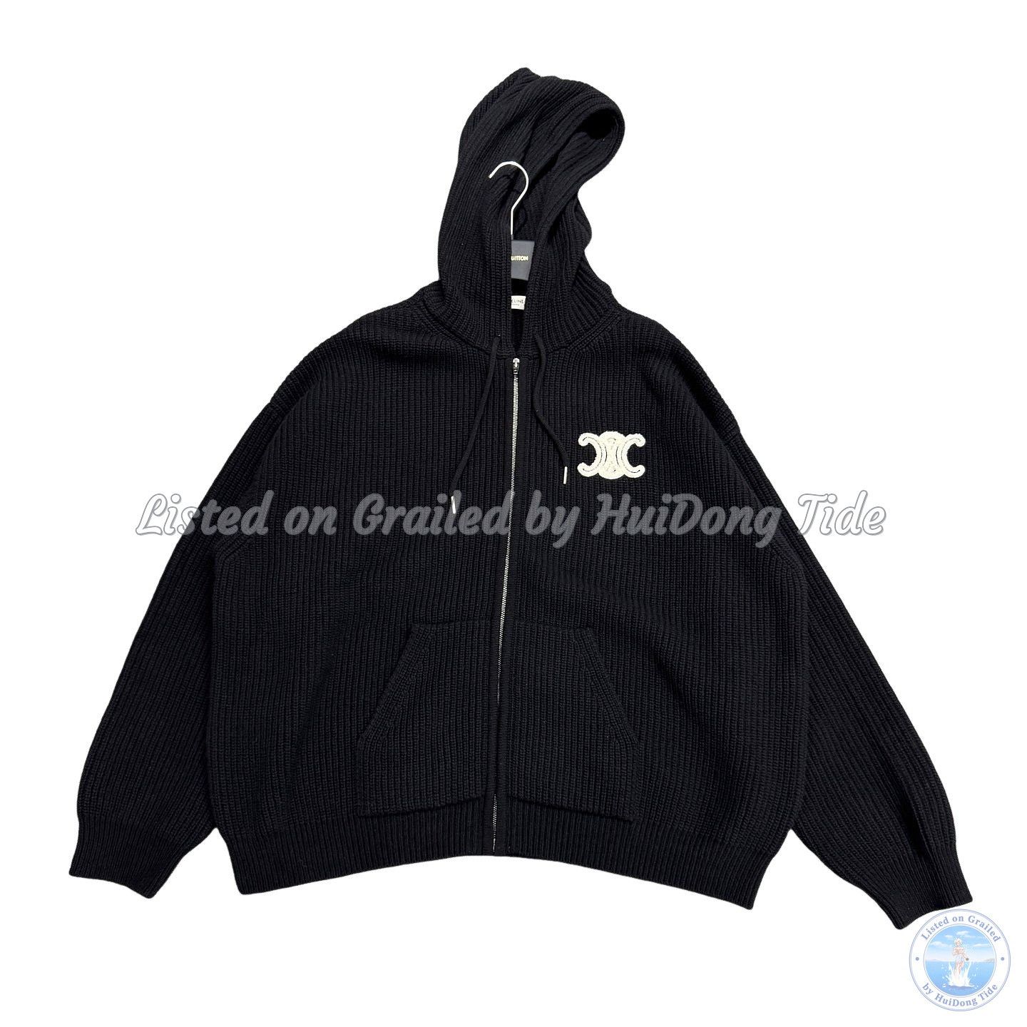 Celine Celine patchwork logo ribbed wool knitted hoodie | Grailed