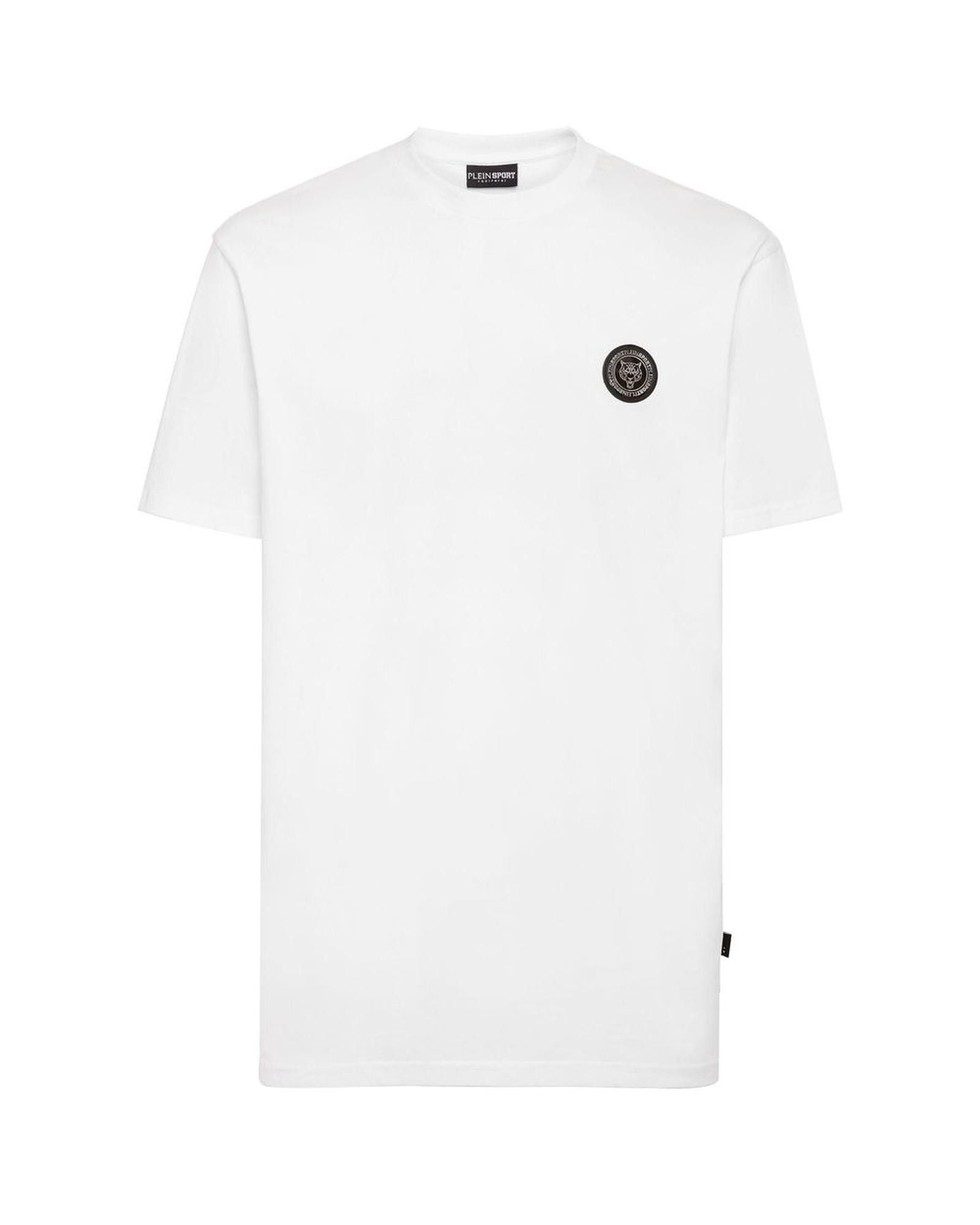 image of Philipp Plein Plastic Plaque Scratch Logo Cotton T-Shirt in White, Men's (Size XL)