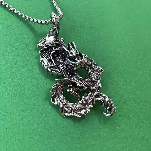 Designer × Jewelry Titanium Steel Dragon Pendant Necklace for Men Women Size ONE SIZE - 4 Thumbnail
